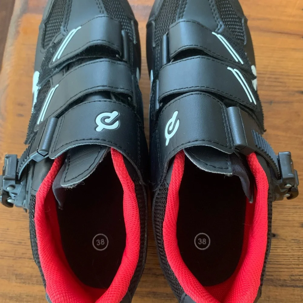 Peloton Womens Indoor Cycling Shoes Black Red NWOB Sz 38